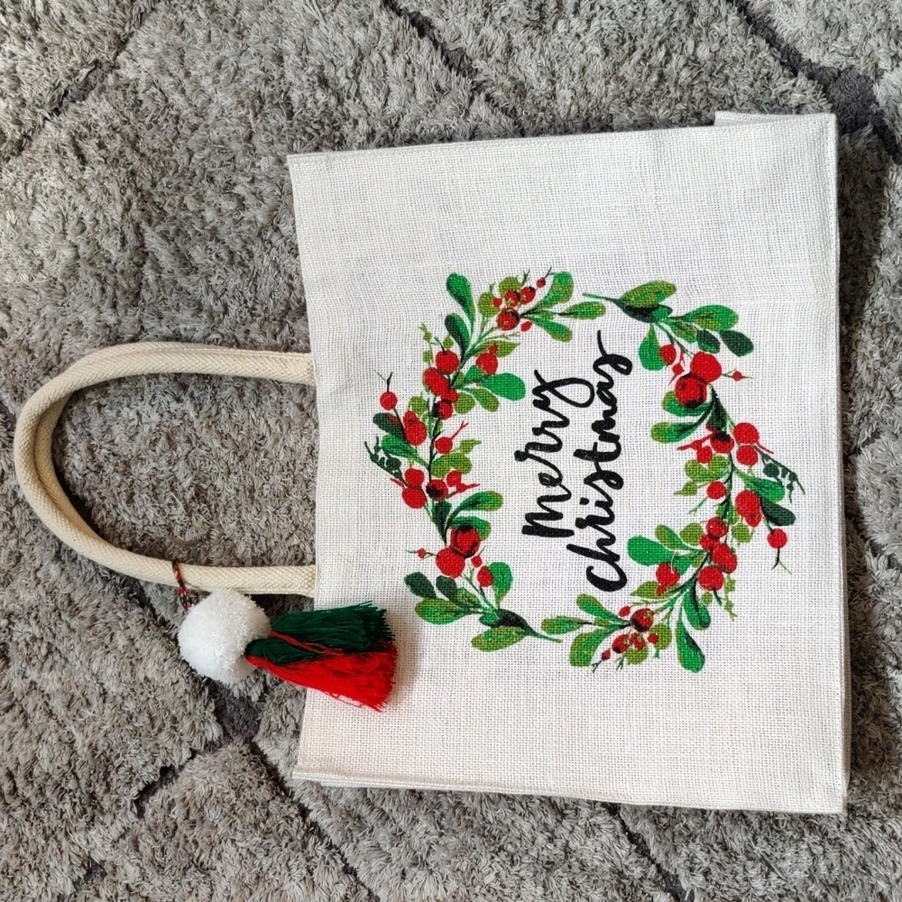 Festive & Eco-Friendly Merry Christmas Jute Tote Bag - Made in India! NWOT